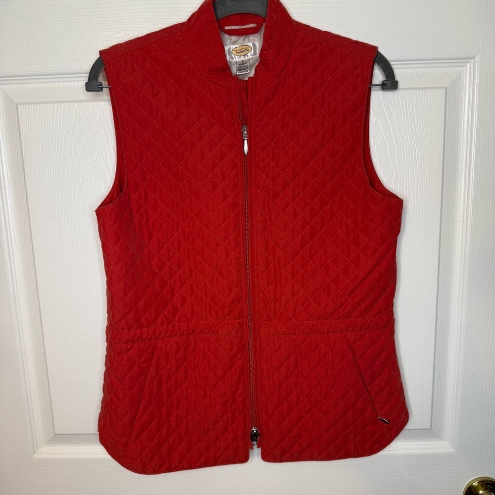Talbots Petite Red Quilted Vest Drawstring Waist Perfect For Fall Size P GUC